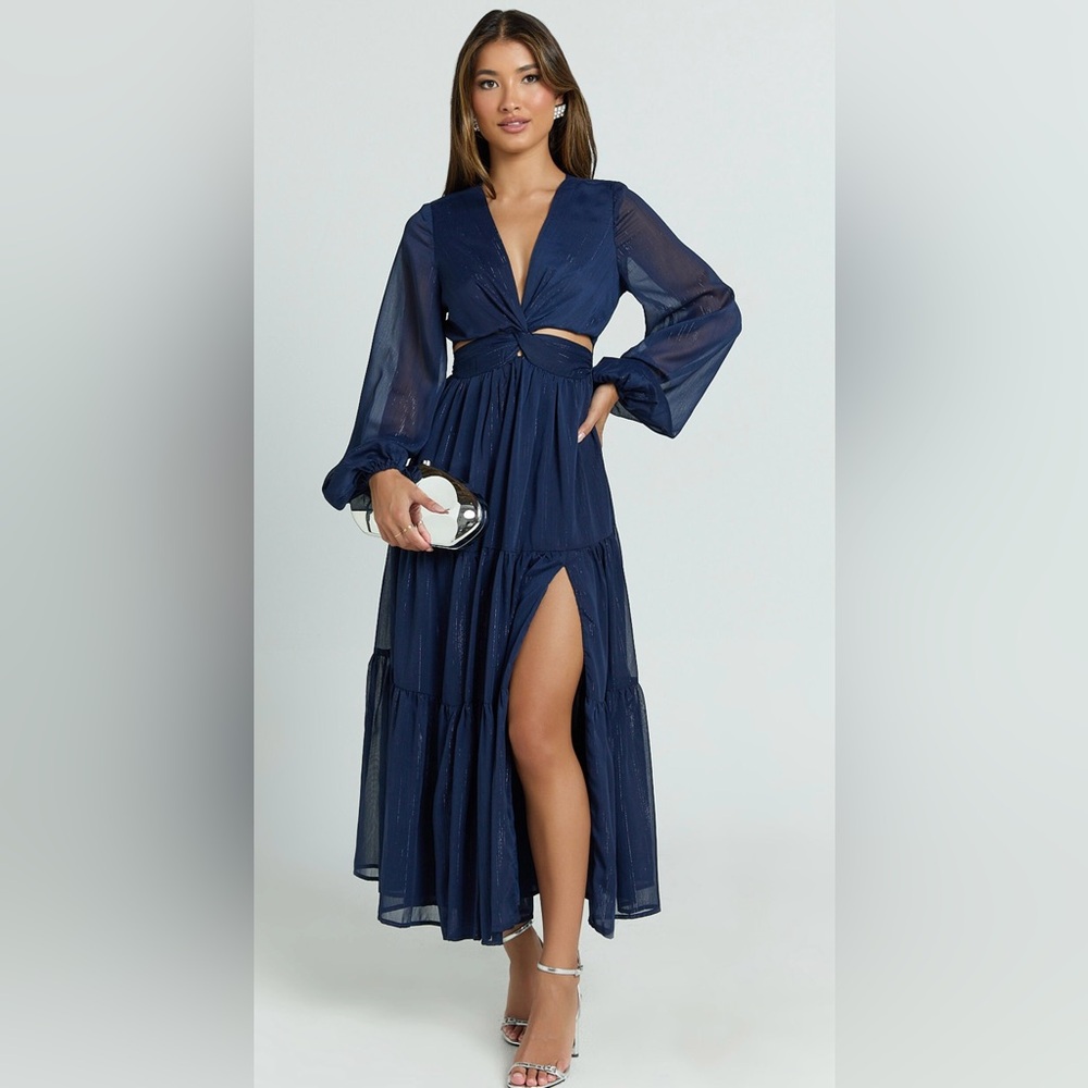 Navy Blue Midi Wedding Guest Dress
